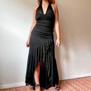 City Triangles 90s sparkly black mesh‎ prom dress gown asymmetrical goth emo